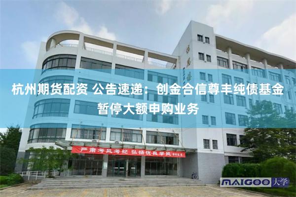 杭州期货配资 公告速递：创金合信尊丰纯债基金暂停大额申购业务